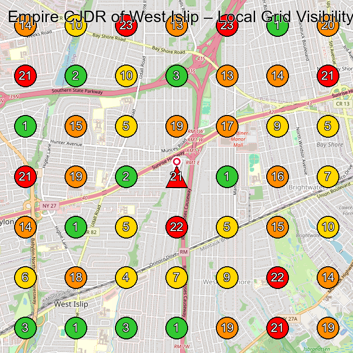 Empire CJDR of West Islip Jeep Dealer GeoGrid ranking map for West Islip NY